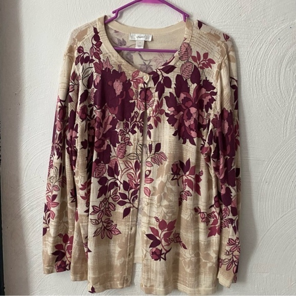 CJ Banks Sweater Women’s Size X 14W Full‎ Button Up  Florals
